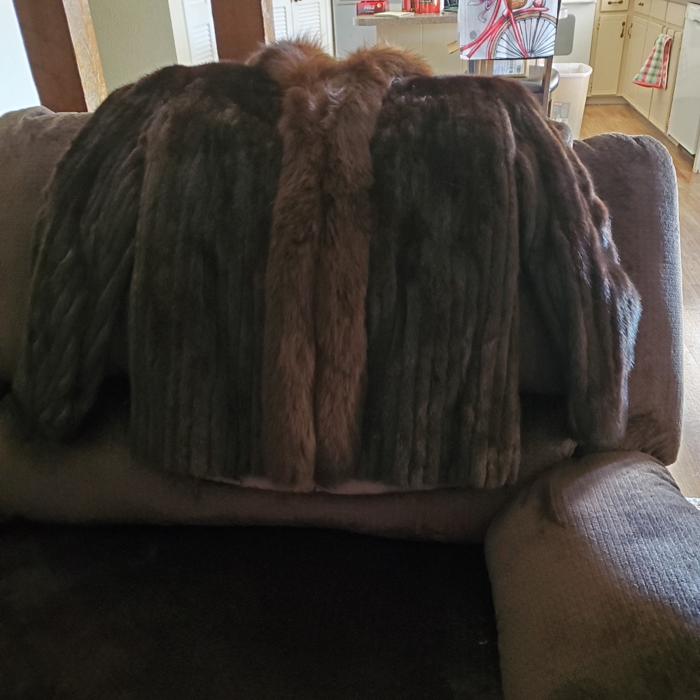 Mink Coat with Fox collar and down front.
